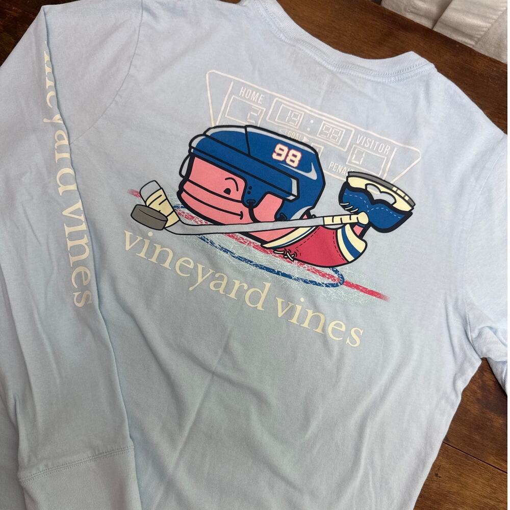 Vineyard Vines Blue Hockey Long Sleeve Graphic Logo T-Shirt Youth Medium 12-14